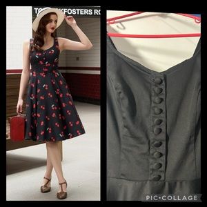Like New Solid Black Vintage Inspired MIDI dress with Buttons